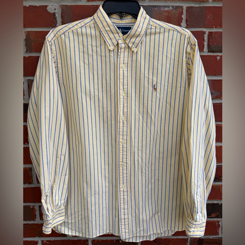 Polo Ralph Lauren Mens Classic Fit XL Yellow & Blue Striped Long Sleeve Shirt T2